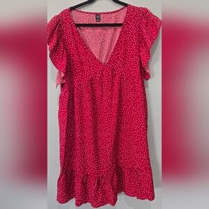 Shein Curve Red White Polka Dot Ruffle Hem Butterfly Sleeve Summer Dress
